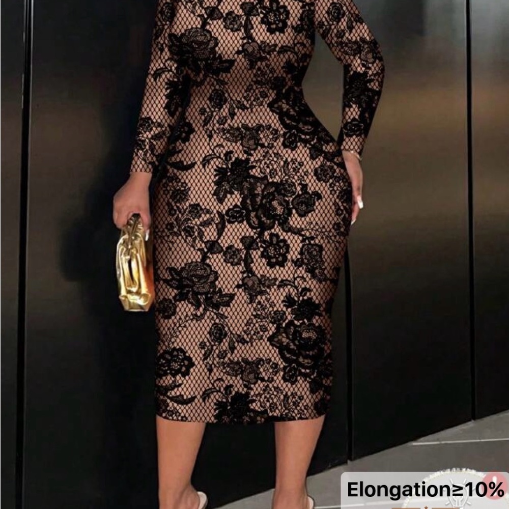 NWOT Elegant Black and Blush Pink Floral Dress